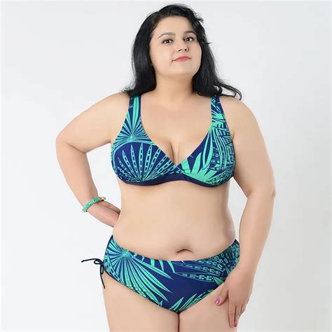 2015 Fat Bikini Sets Print Halter Bikini Swimsuit Set Women Padded Bathing Suit Big Plus Size