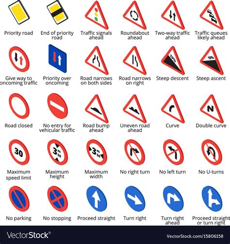 Isometric European Traffic Signs Royalty Free Vector Image