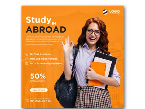 Study Abroad Social Media Post Or Education Banner Square Flyer By