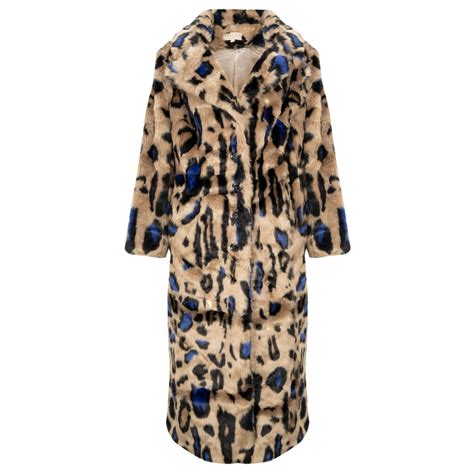 Jayley Faux Fur Animal Print Coat In 07 Nat Blue Leopard