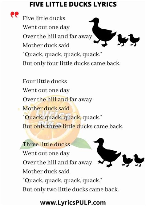 Five Little Ducks Lyrics • Nursery Rhymes Nursery Rhymes Preschool
