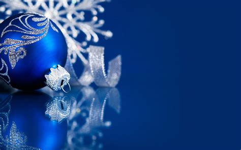 Blue Christmas Ornaments On Blue Background Merry Christmas Gre