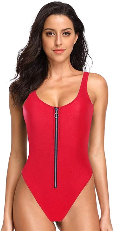 Dixperfect Womens Fashion Zip Front One Piece Bathing Suit High Cut