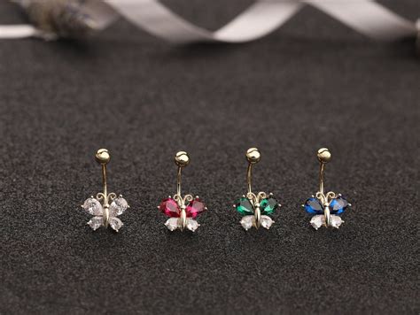 14k Solid Gold Butterfly Belly Button Rings 925 Sterling Etsy