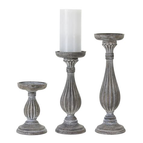 Set Of 6 Distressed Dark Gray Decorative Pillar Candle Holder 1350