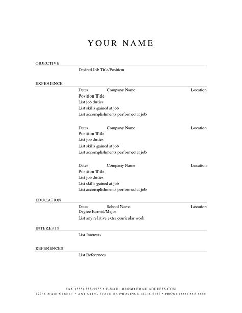 Resume Sample Blank Form Blank Resume Template Printable Pdf Download
