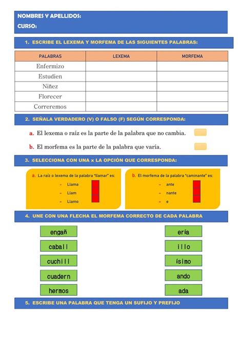 Lexemas Y Morfemas Activity Prefijos Y Sufijos Reglas Ortograficas