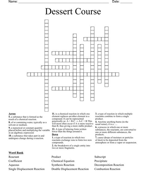 Dessert Course Crossword Wordmint