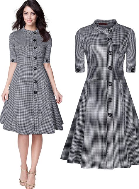 Womens Classic 1950s Vintage Audrey Gingham Checks Shirtwaist A Line