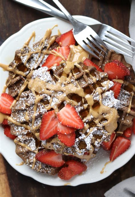 Paleo Chocolate Waffles With Almond Butter Drizzle Cook At Home Mom
