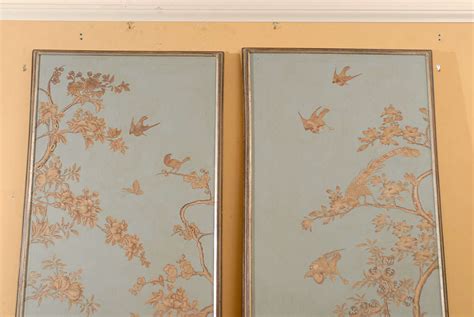 Pair Of Chinoiserie Wallpaper Panels Custom Painted At 1stdibs