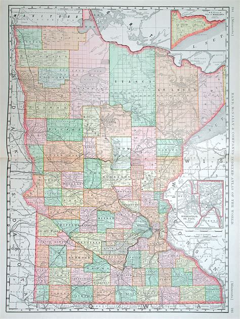 C 1898 Rand Mcnally And Co Large Map Of Minnesota M 14478 6000