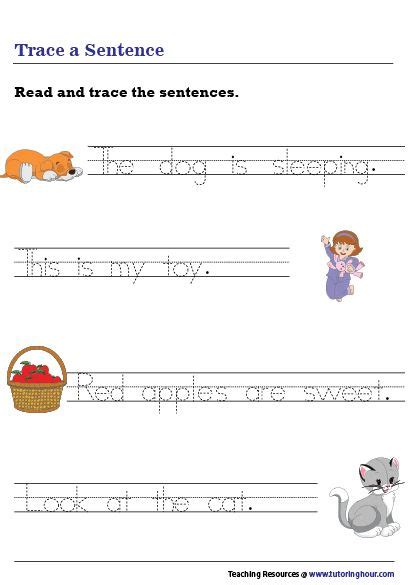Tracing Sentences Worksheet Writing Worksheets Kindergarten Writing