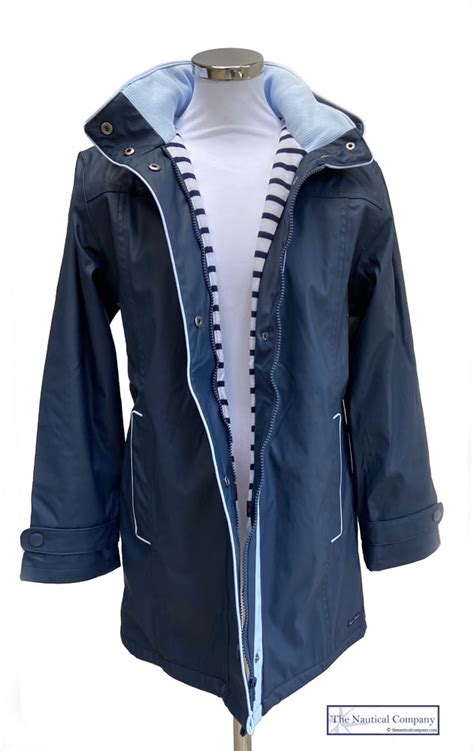 Womens Winter Hooded Raincoat Navy Blue The Nautical Company Uk