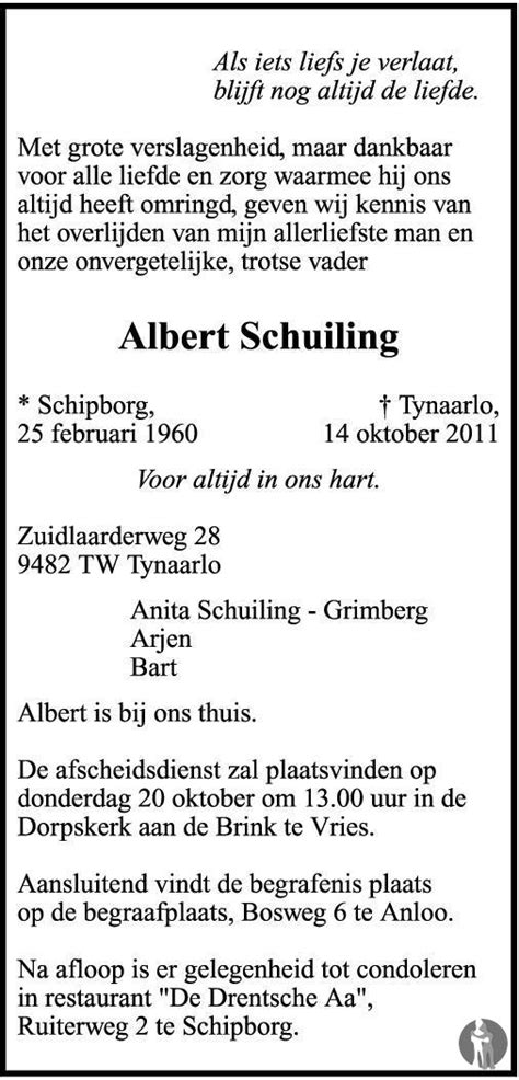 Albert Schuiling Overlijdensbericht En Condoleances