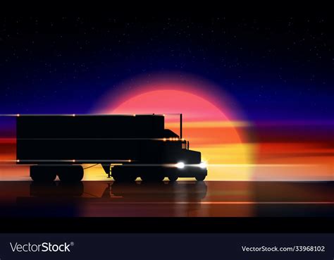 Truck Moves On Highway At Sunset Classic Big Vector Image