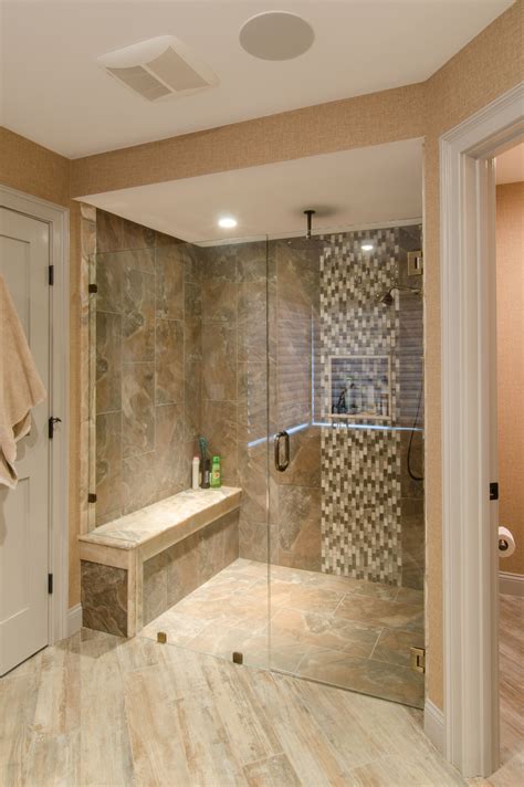Large Shower With Custom Glass Door White Subway Tile Shower Large