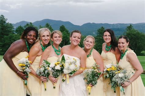 Canary Yellow Bridesmaids Dresses With Green Accents