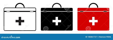 Icon Set Red First Aid Kit For Resuscitation Health Recovery In