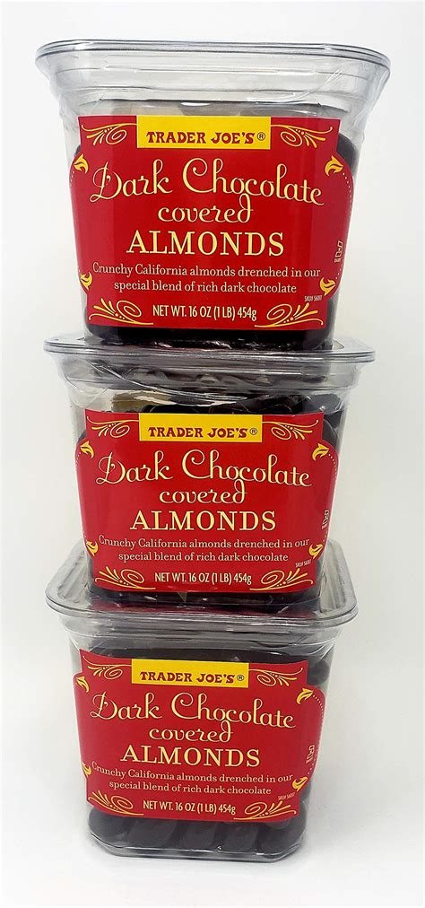 Trader Joes Dark Chocolate Covered Almonds Pack Of 3 Tubs 16 Oz Per