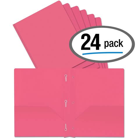 Better Office Products Pink Plastic 2 Pocket Folders With Prongs