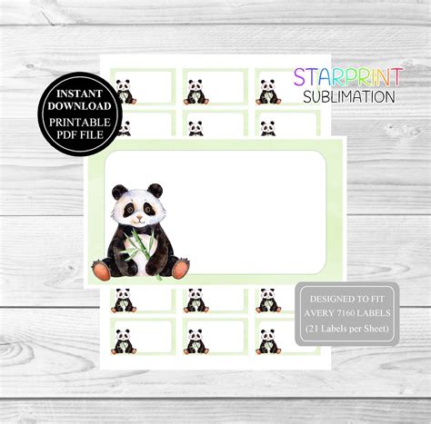 Panda Instant Download Labels Printable Pdf File For Avery Etsy