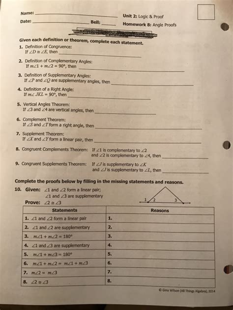 Unit 2 Logic And Proof Homework 8 Angle Proofs 32 Pages Explanation