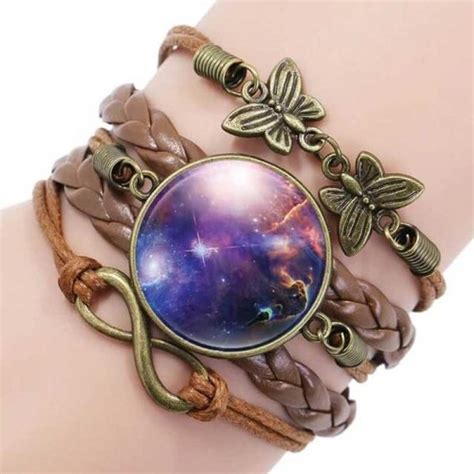 Nebula Space Universe Galaxy Crescent Glass Cabochon Bracelets