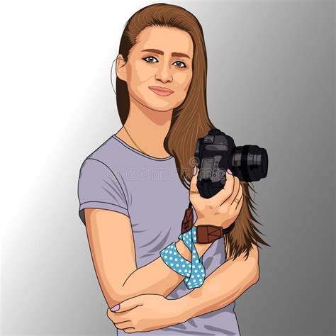 Young Girl Photographer A Girl With A Camera Stock Vector