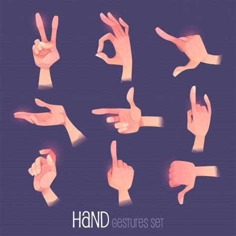 Hand Gestures Set In Different Positions Isolated Hand Drawing