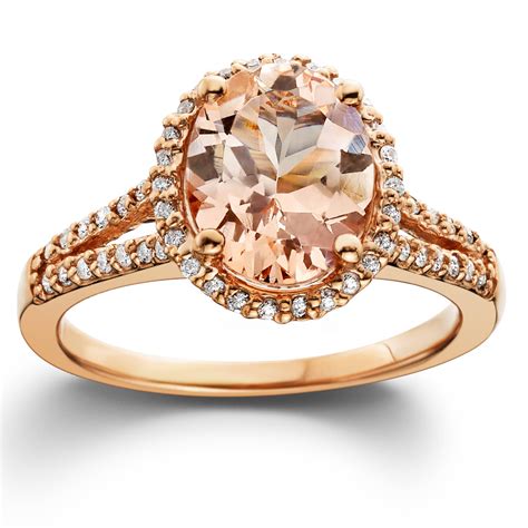 3ct Morganite And Diamond Engagement Ring 14k Rose Gold Halo Split Shank