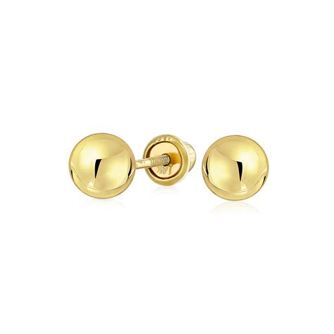 Round Bead Ball Stud Earrings Real 14k Yellow Gold Screwback 4mm