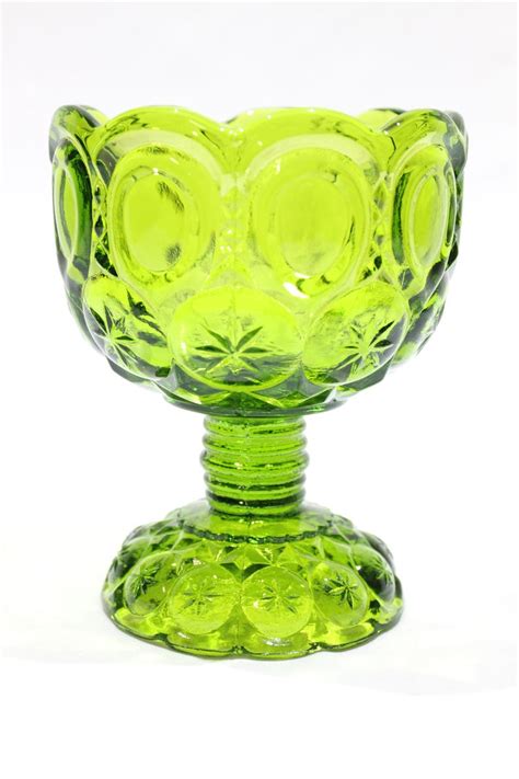 vintage l e smith green glass moon and stars goblet compote etsy