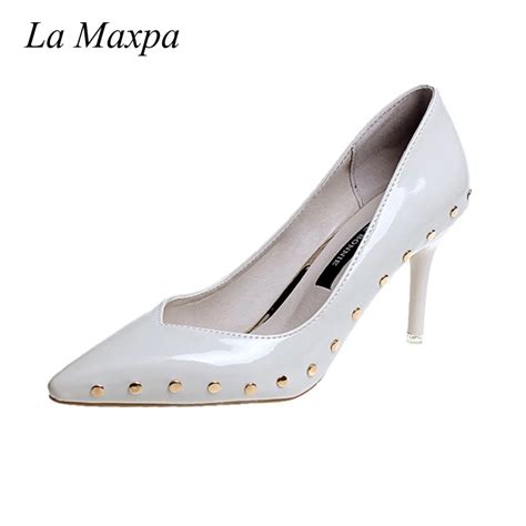 la maxpa sexy new rivets nude pumps shoes woman stiletto high heels women pumps sandals wedding