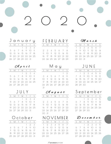 Year At A Glance Calendar 2020 Pretty Andfree Printable At A