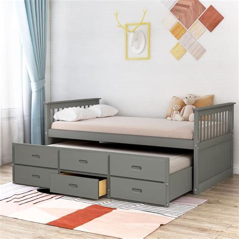 Merax Solid Wood Captain Bed With Trundle And Drawers Twin Multiple