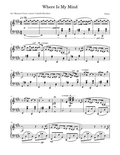 Where Is My Mind Solo Piano By Pixies And Maxence Cyrin Sheet Music For