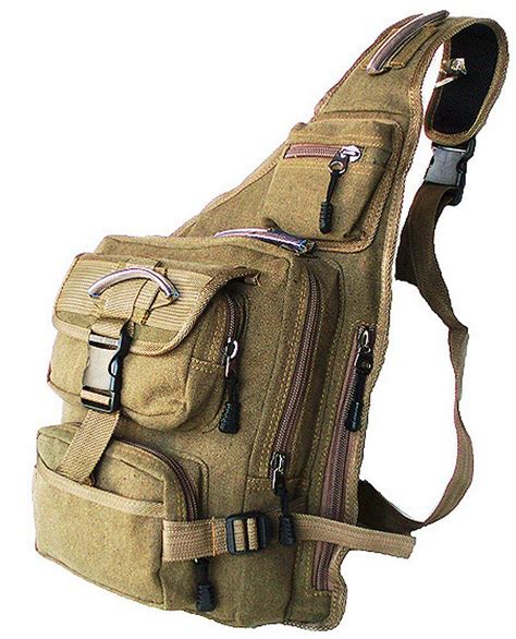 Military Inspired Canvas Sling Bag Backpack Bookbag Khaki Green