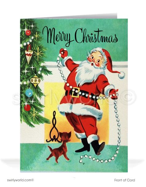 Classic 1950s Vintage Mid Century Retro Santa Claus Merry Christmas Greeting Cards Swirly