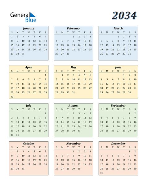 2034 Calendar Pdf Word Excel