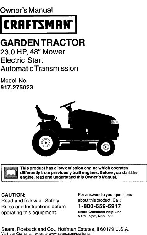 Craftsman 917275023 User Manual Lawn Tractor Manuals And Guides L0202154