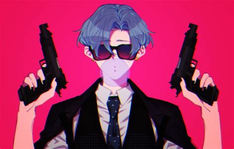 Wallpaper Anime Boy Guns Sunglasses Gum Bubble