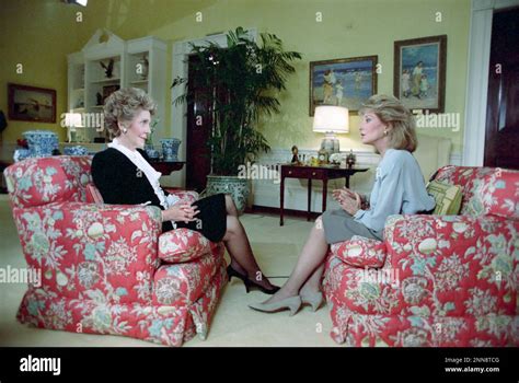 First Lady Nancy Reagan Seated Left Being Interviewed By Television Journalist Barbara Walters