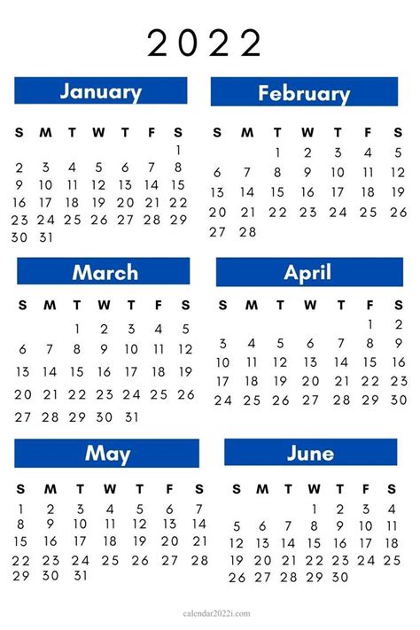 2022 Printable 6 Month Calendar Example Calendar Printable