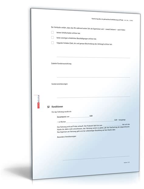 Unsere muster für den kfz kaufvertrag gewerblich steht in mehreren formaten zum kostenlosen download bereit. Kaufvertrag gebrauchtes Kfz auf Probe | Muster zum Download