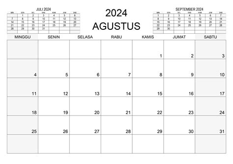 Kalender Bulan Agustus 2024 Dengan Warna Biru Langit