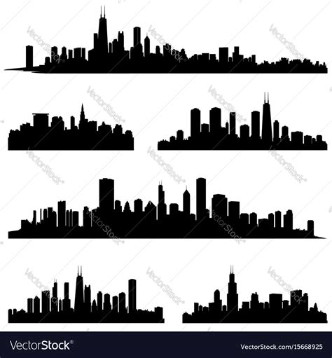 City Silhouette Set Panorama Background Skyline Vector Image