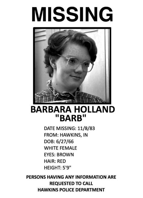 Stranger Things Barb Missing Poster Printable