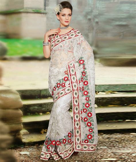 New Party Wear Saree Collection 2014 2015 Latest White Occasion