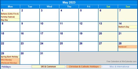 May 2023 Uk Calendar With Holidays For Printing Image Format